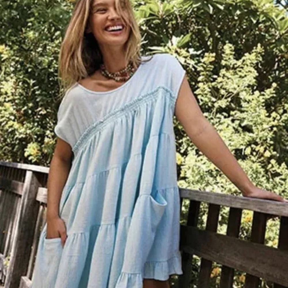 Free People Jacquelyn Women’s Tunic Tiered Oversized Pockets Dress - Siz…